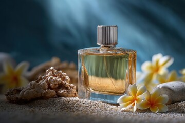 Bottle of perfume with flowers