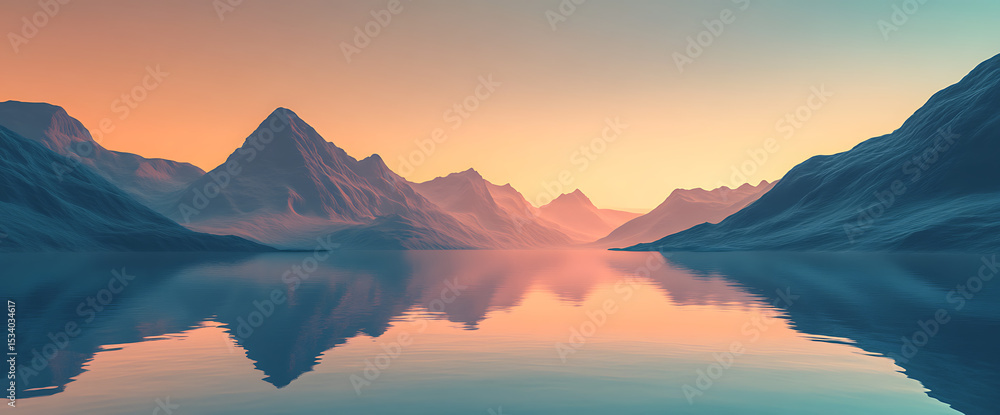 Poster 3d rendering, surreal mountains with smooth textures, smooth curves, flat and undulating mountain pe