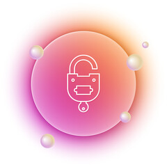 White Lock and key icon isolated on white background. Padlock sign. Security, safety, protection, privacy concept. Orange and pink gradient circle background. Vector
