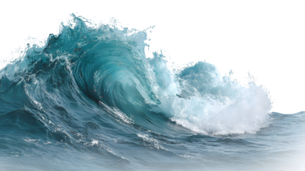 Dramatic ocean wave crashing against isolated backdrop capturing power and beauty of nature's force realistic rendered sea surge