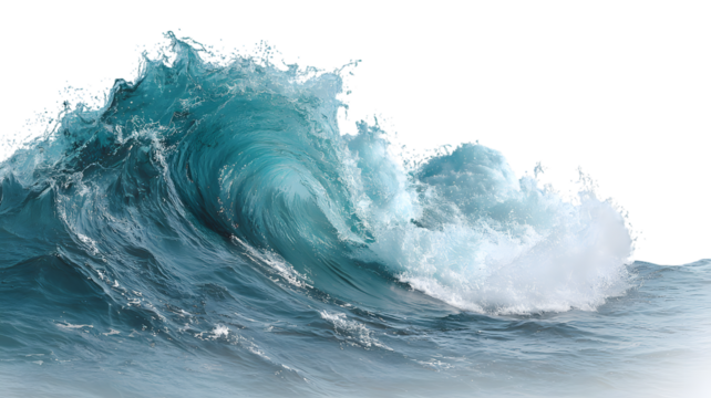 Dramatic ocean wave crashing against isolated backdrop capturing power and beauty of nature's force realistic rendered sea surge