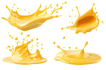 Yellow drops and splashes of cheesy goodness create an appetizing display perfectly highlighting the rich texture of melted cheese sauce