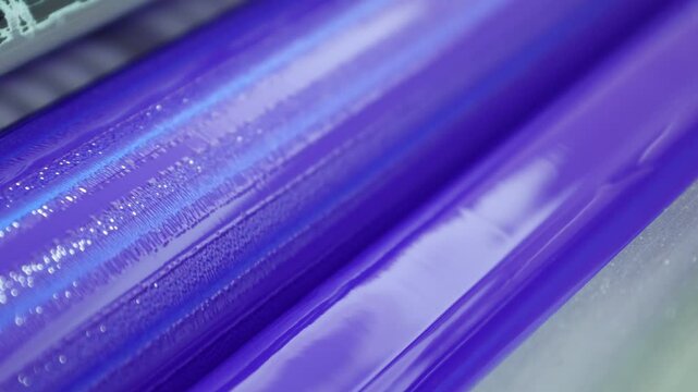 Printing ink in the blue tank of an offset printing machine. close-up
