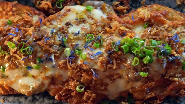 Top view of a fresh batch of potato pancakes.
