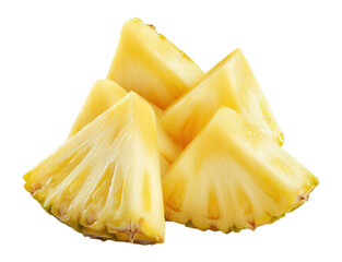 Wedge-cut pineapple pieces image isolated transparent. Ananas comosus tropical fruit cut out photo png. Healthy treat. Fiber rich. Exotic snack cutout element object photography