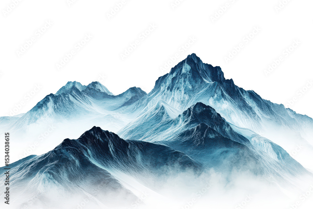 Poster shimmering misty mountains create a serene abstract landscape with frozen peaks and ethereal fog env