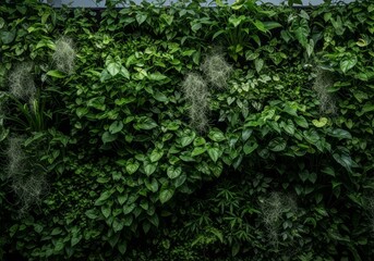 Lush Green Vertical Garden Wall - Tranquil nature, vibrant foliage, thriving ecosystem, peaceful ambiance, botanical beauty