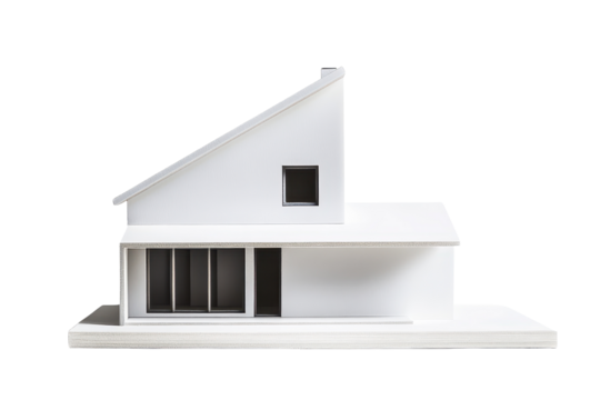 Modern white house model showcases architectural simplicity and elegance in a clean and minimalist design, perfect for contemporary landscape settings and artistic displays