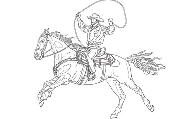 Fototapeta premium Cowboy riding a horse while roping cattle on a sunny day in the open plains of the American West