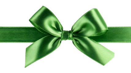 Elegant green satin bow and ribbon against a isolated background perfect for festive occasions and gift wrapping designs