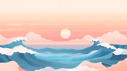 Fototapeta premium Pastel colored waves crashing at sunset.