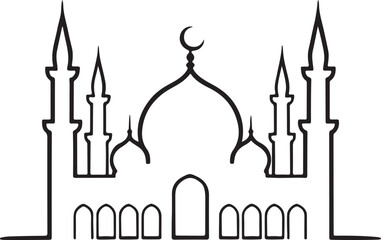Elegant Mosque Vector Illustration with Minarets Dome and Islamic Architectural Design