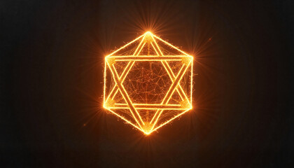 Geometric neon star symbol glowing against a dark background  