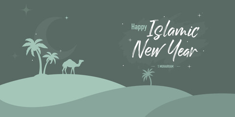 Happy Islamic New Year greeting card design with modern art style concept