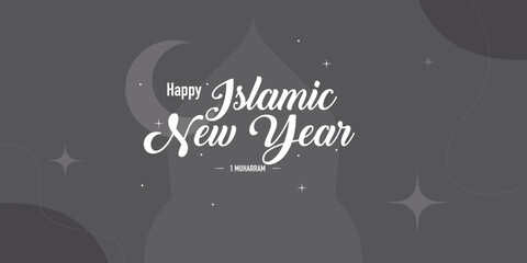 Happy Islamic New Year greeting card design with modern art style concept