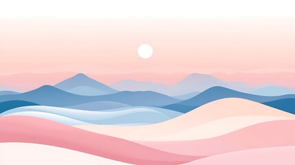 Pastel colored landscape of mountains and hills.