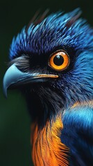 Captivating close-up of a vibrant bird highlighting its intense gaze and colorful plumage, showcasing the intricate details and beauty of nature's avian wonders in stunning clarity.