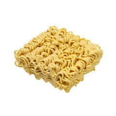 Instant noodle isolated on transparent background, raw dry curly pasta for fast cooking.