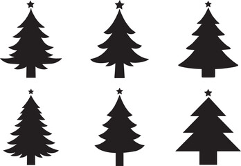 Obraz premium Christmas or Pine tree silhouette set vector illustration.