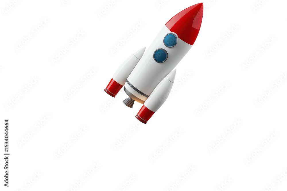 Poster rocket launches into the sky with trailing smoke and flames, showcasing power and technology in an e