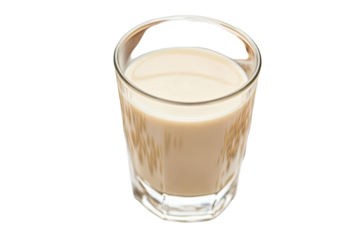 Delicious and nutritious soy milk served fresh in a glass surrounded by soybeans on a transparent background for clear visibility