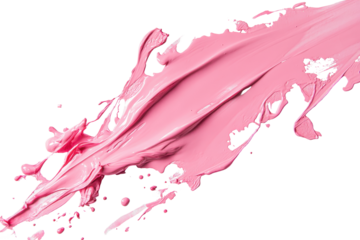 Vibrant splashes of pink paint create artistic patterns against a clean white background showcasing creativity and boldness