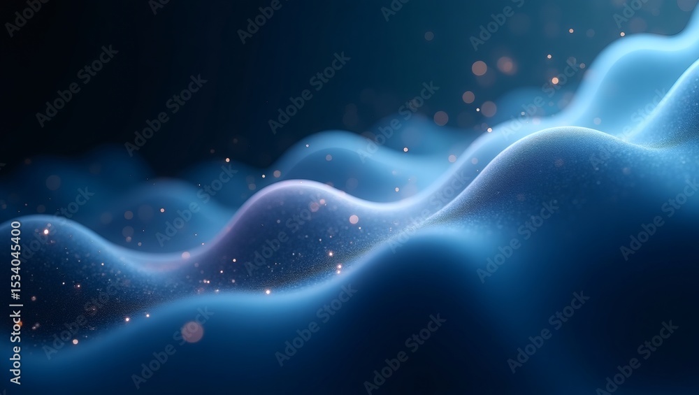 Aufkleber Abstract blue flowing waves with sparkling particles, creating a sense of depth and movement. A captivating visual representation of energy and fluidity