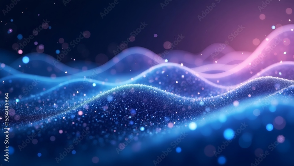 Poster Abstract digital waves with sparkling particles, representing innovation and technology. A captivating illustration