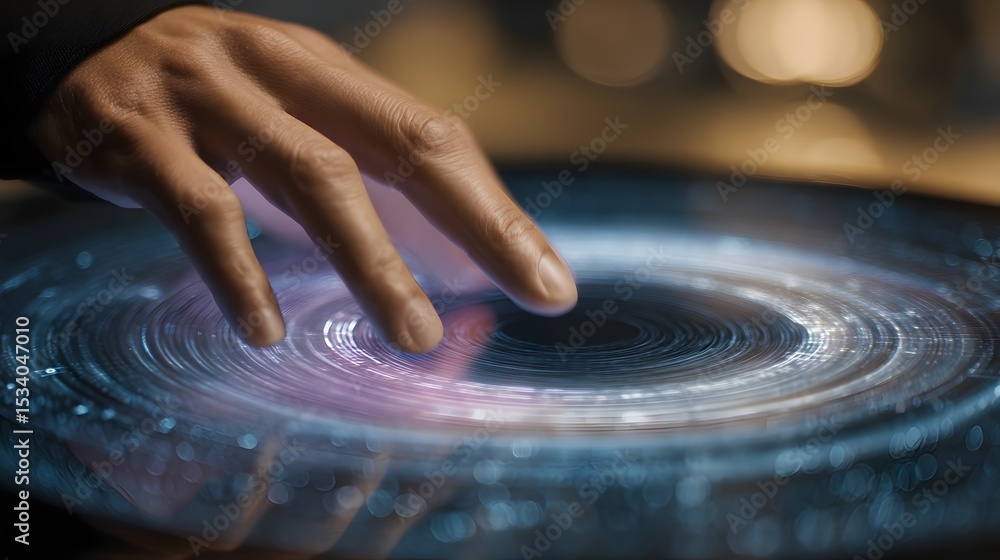Poster floating transaction wheel interface rotating above touchscreen table