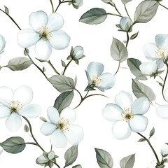 Delicate floral design with light blue blossoms and muted greens.