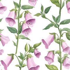 Delicate, repeating pattern of bell flowers and foliage.