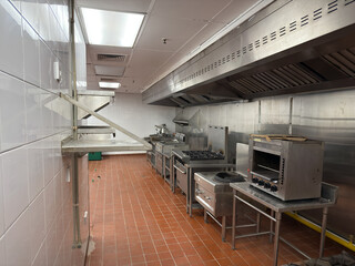 Modern industrial kitchen with professional equipment, situation of closed restaurant