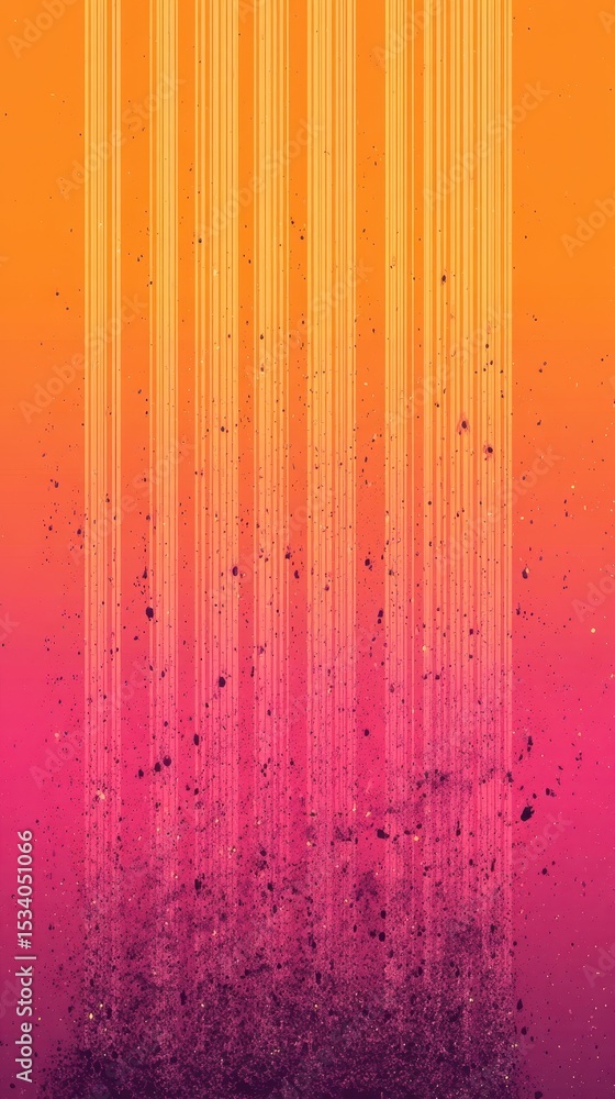 Poster abstract orange pink gradient background with vertical lines and scattered particles