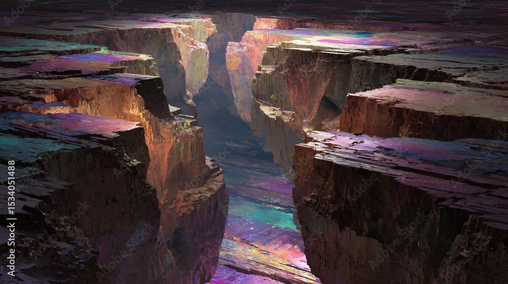 Aufkleber a deep canyon with colorful layers and sharp edges evokes a sense of awe and geological wonder.
