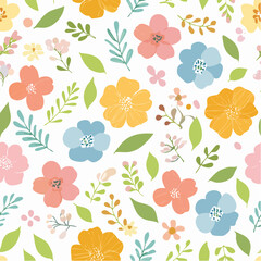 Cute hand drawn floral seamless green pattern background