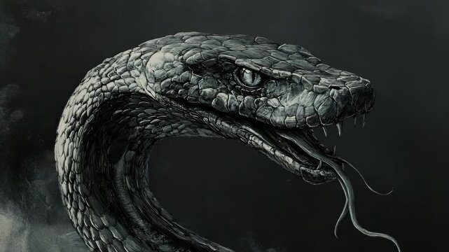 A drawing of a snake on a black background