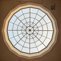 close up of beautiful decorated Dome of vintage building, round glass decoration ceiling
