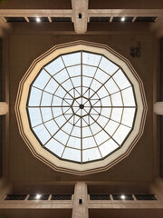 View of elegant glass ceiling and ornate dome, vintage and old decoration of building roof