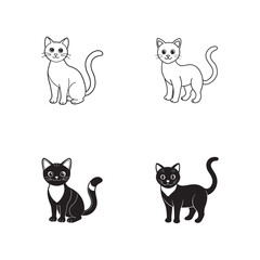 Adorable Cat Illustrations Four Unique Poses in Black and White