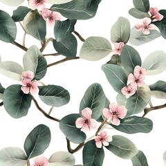 Delicate floral pattern with branches, leaves, and blossoms.