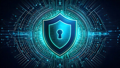 global security with blue shield on a dark background