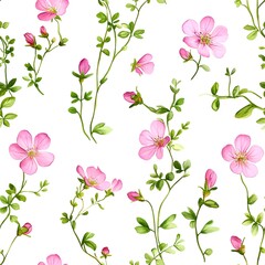 Delicate pink flowers and foliage create a beautiful floral pattern.