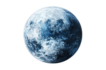 Obraz premium Icy blue planet illustration showcasing a serene celestial body with a textured surface and captivating shades of blue and white, set against a stark white backdrop