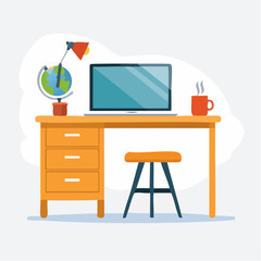 Fototapeta premium illustration of a table with a computer