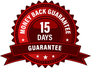 15 days money back guarantee red colored badge. best quality label