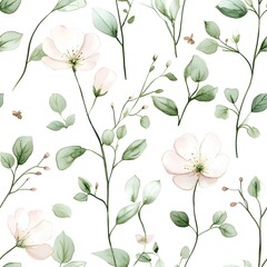 Delicate floral pattern with pastel blossoms and foliage.