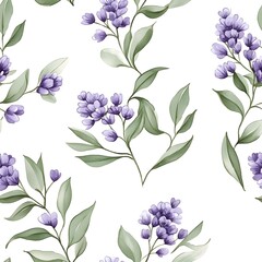 Delicate floral pattern of lilac blossoms and foliage.