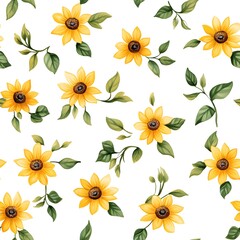 Delicate sunflower pattern on white background.