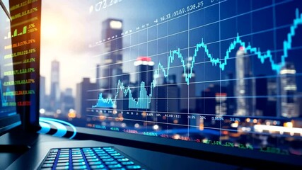 Dynamic Stock Market Analysis with Urban Skyline Background Video Footage - Powered by Adobe