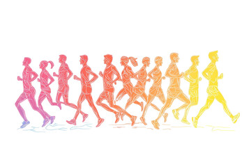 Dynamic illustration of runners in motion showcasing fitness and endurance in a vibrant gradient design reflecting passion for running